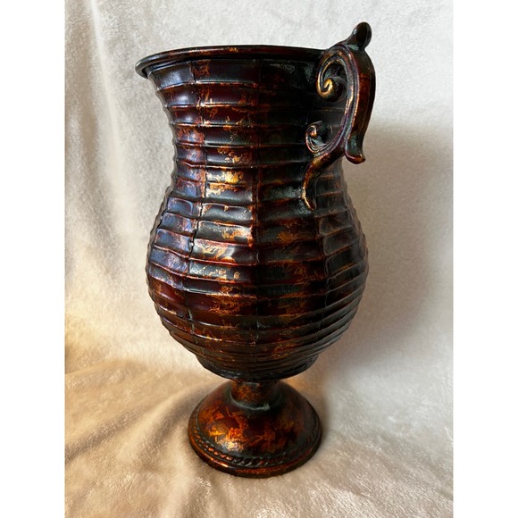 Rustic Copper Hue Tin Plant Flower Vase Urn 12.75" Tall - Picture 2 of 10
